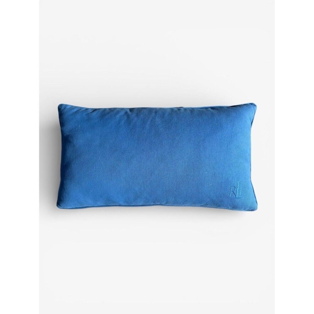 Lauren Ralph Lauren Blue Lumbar Accent Pillow 13.5x25 Monogram Classic Preppy